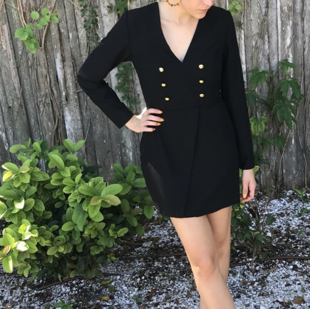 Karina Grimaldi Black Dress with Gold Buttons